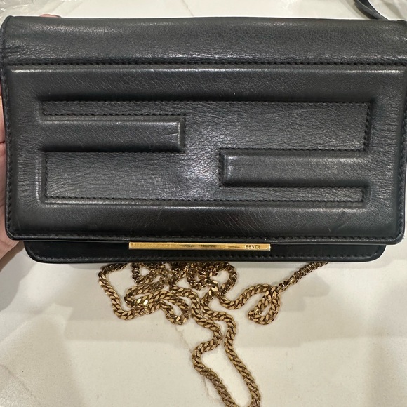 Fendi Black Clutch with Gold Chain Accent - Picture 1 of 6